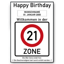 Laden Sie das Bild in den Galerie-Viewer, 21. Geburtstag Geschenk personalisiert Verkehrszeichen Deko Geburtstagsgeschenk Happy Birthday Geburtstagskarte
