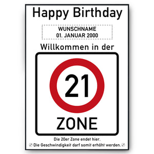 21. Geburtstag Geschenk personalisiert Verkehrszeichen Deko Geburtstagsgeschenk Happy Birthday Geburtstagskarte