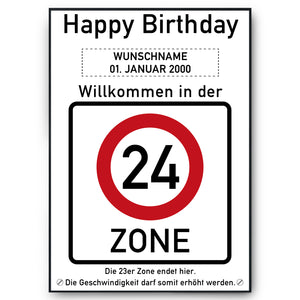 24. Geburtstag Geschenk personalisiert Verkehrszeichen Deko Geburtstagsgeschenk Happy Birthday Geburtstagskarte