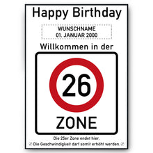 Laden Sie das Bild in den Galerie-Viewer, 26. Geburtstag Geschenk personalisiert Verkehrszeichen Deko Geburtstagsgeschenk Happy Birthday Geburtstagskarte
