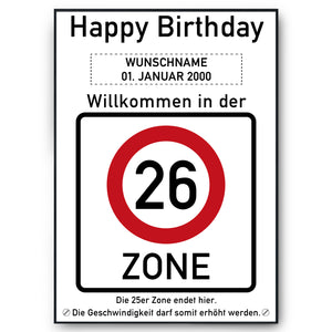 26. Geburtstag Geschenk personalisiert Verkehrszeichen Deko Geburtstagsgeschenk Happy Birthday Geburtstagskarte