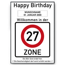 Laden Sie das Bild in den Galerie-Viewer, 27. Geburtstag Geschenk personalisiert Verkehrszeichen Deko Geburtstagsgeschenk Happy Birthday Geburtstagskarte
