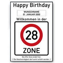 Laden Sie das Bild in den Galerie-Viewer, 28. Geburtstag Geschenk personalisiert Verkehrszeichen Deko Geburtstagsgeschenk Happy Birthday Geburtstagskarte
