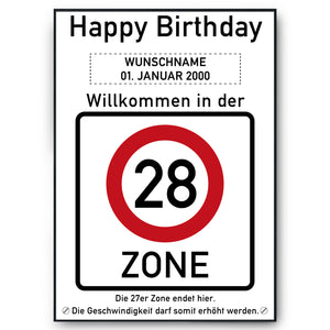 28. Geburtstag Geschenk personalisiert Verkehrszeichen Deko Geburtstagsgeschenk Happy Birthday Geburtstagskarte