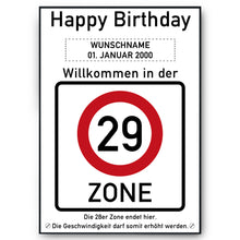 Laden Sie das Bild in den Galerie-Viewer, 29. Geburtstag Geschenk personalisiert Verkehrszeichen Deko Geburtstagsgeschenk Happy Birthday Geburtstagskarte
