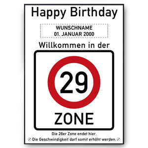 29. Geburtstag Geschenk personalisiert Verkehrszeichen Deko Geburtstagsgeschenk Happy Birthday Geburtstagskarte