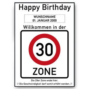 30. Geburtstag Geschenk personalisiert Verkehrszeichen Deko Geburtstagsgeschenk Happy Birthday Geburtstagskarte