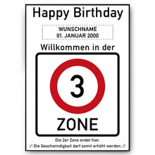 Laden Sie das Bild in den Galerie-Viewer, 3. Geburtstag Geschenk personalisiert Verkehrszeichen Deko Geburtstagsgeschenk Happy Birthday Geburtstagskarte
