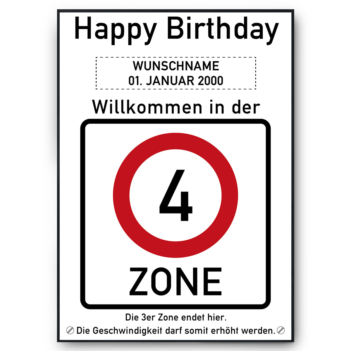 4. Geburtstag Geschenk personalisiert Verkehrszeichen Deko Geburtstagsgeschenk Happy Birthday Geburtstagskarte