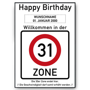 31. Geburtstag Geschenk personalisiert Verkehrszeichen Deko Geburtstagsgeschenk Happy Birthday Geburtstagskarte