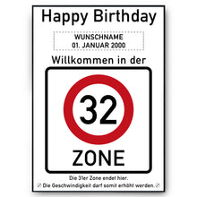 Laden Sie das Bild in den Galerie-Viewer, 32. Geburtstag Geschenk personalisiert Verkehrszeichen Deko Geburtstagsgeschenk Happy Birthday Geburtstagskarte
