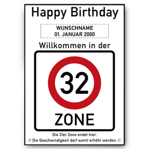 32. Geburtstag Geschenk personalisiert Verkehrszeichen Deko Geburtstagsgeschenk Happy Birthday Geburtstagskarte