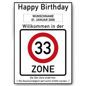 33. Geburtstag Geschenk personalisiert Verkehrszeichen Deko Geburtstagsgeschenk Happy Birthday Geburtstagskarte