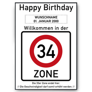 34. Geburtstag Geschenk personalisiert Verkehrszeichen Deko Geburtstagsgeschenk Happy Birthday Geburtstagskarte