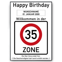 Laden Sie das Bild in den Galerie-Viewer, 35. Geburtstag Geschenk personalisiert Verkehrszeichen Deko Geburtstagsgeschenk Happy Birthday Geburtstagskarte
