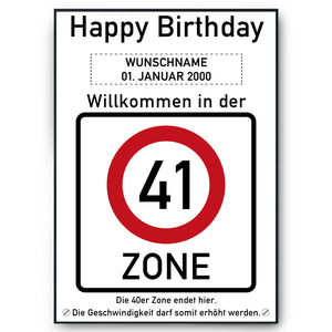 41. Geburtstag Geschenk personalisiert Verkehrszeichen Deko Geburtstagsgeschenk Happy Birthday Geburtstagskarte