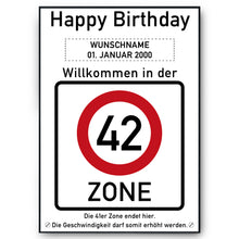 Laden Sie das Bild in den Galerie-Viewer, 42. Geburtstag Geschenk personalisiert Verkehrszeichen Deko Geburtstagsgeschenk Happy Birthday Geburtstagskarte
