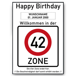 42. Geburtstag Geschenk personalisiert Verkehrszeichen Deko Geburtstagsgeschenk Happy Birthday Geburtstagskarte