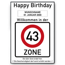 Laden Sie das Bild in den Galerie-Viewer, 43. Geburtstag Geschenk personalisiert Verkehrszeichen Deko Geburtstagsgeschenk Happy Birthday Geburtstagskarte
