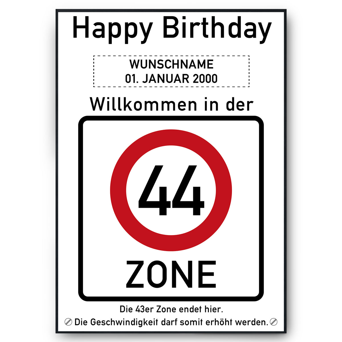 44. Geburtstag Geschenk personalisiert Verkehrszeichen Deko Geburtstagsgeschenk Happy Birthday Geburtstagskarte