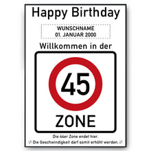 Laden Sie das Bild in den Galerie-Viewer, 45. Geburtstag Geschenk personalisiert Verkehrszeichen Deko Geburtstagsgeschenk Happy Birthday Geburtstagskarte
