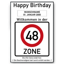 Laden Sie das Bild in den Galerie-Viewer, 48. Geburtstag Geschenk personalisiert Verkehrszeichen Deko Geburtstagsgeschenk Happy Birthday Geburtstagskarte
