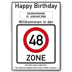 48. Geburtstag Geschenk personalisiert Verkehrszeichen Deko Geburtstagsgeschenk Happy Birthday Geburtstagskarte