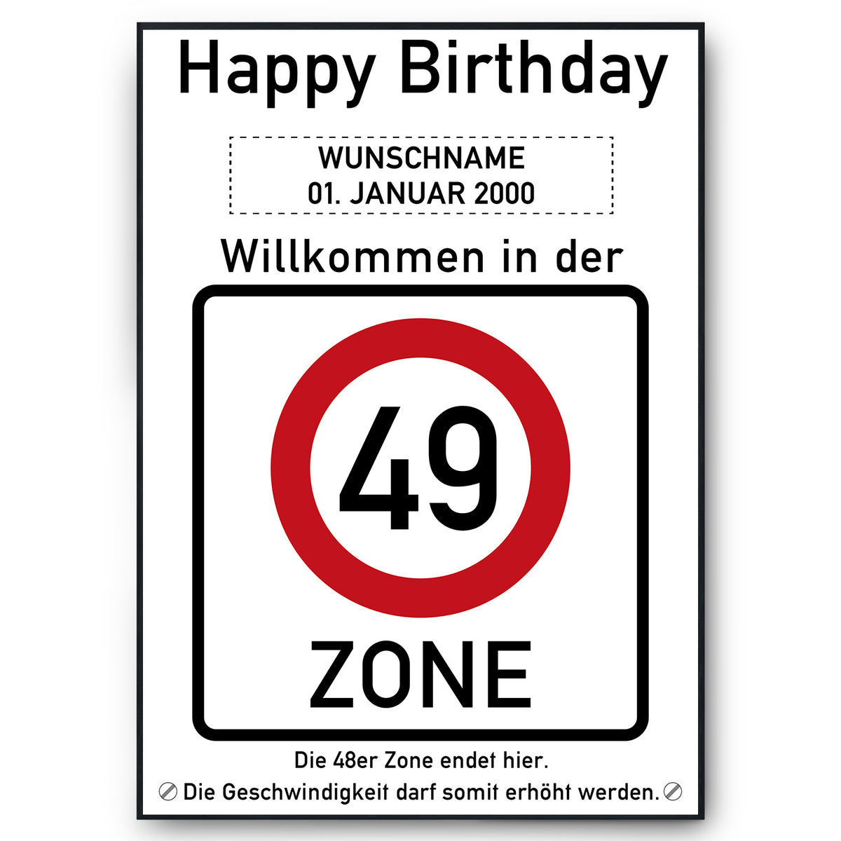 49. Geburtstag Geschenk personalisiert Verkehrszeichen Deko Geburtstagsgeschenk Happy Birthday Geburtstagskarte
