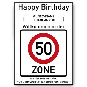 50. Geburtstag Geschenk personalisiert Verkehrszeichen Deko Geburtstagsgeschenk Happy Birthday Geburtstagskarte