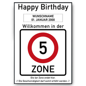 5. Geburtstag Geschenk personalisiert Verkehrszeichen Deko Geburtstagsgeschenk Happy Birthday Geburtstagskarte