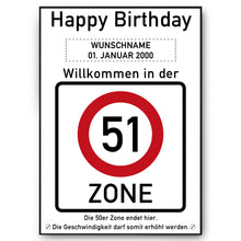 Laden Sie das Bild in den Galerie-Viewer, 51. Geburtstag Geschenk personalisiert Verkehrszeichen Deko Geburtstagsgeschenk Happy Birthday Geburtstagskarte
