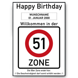 51. Geburtstag Geschenk personalisiert Verkehrszeichen Deko Geburtstagsgeschenk Happy Birthday Geburtstagskarte