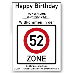 52. Geburtstag Geschenk personalisiert Verkehrszeichen Deko Geburtstagsgeschenk Happy Birthday Geburtstagskarte