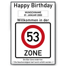 Laden Sie das Bild in den Galerie-Viewer, 53. Geburtstag Geschenk personalisiert Verkehrszeichen Deko Geburtstagsgeschenk Happy Birthday Geburtstagskarte
