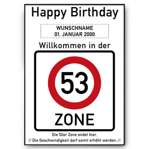 53. Geburtstag Geschenk personalisiert Verkehrszeichen Deko Geburtstagsgeschenk Happy Birthday Geburtstagskarte