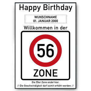 56. Geburtstag Geschenk personalisiert Verkehrszeichen Deko Geburtstagsgeschenk Happy Birthday Geburtstagskarte