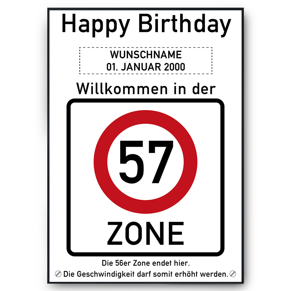 57. Geburtstag Geschenk personalisiert Verkehrszeichen Deko Geburtstagsgeschenk Happy Birthday Geburtstagskarte
