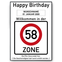 Laden Sie das Bild in den Galerie-Viewer, 58. Geburtstag Geschenk personalisiert Verkehrszeichen Deko Geburtstagsgeschenk Happy Birthday Geburtstagskarte
