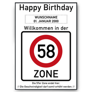 58. Geburtstag Geschenk personalisiert Verkehrszeichen Deko Geburtstagsgeschenk Happy Birthday Geburtstagskarte