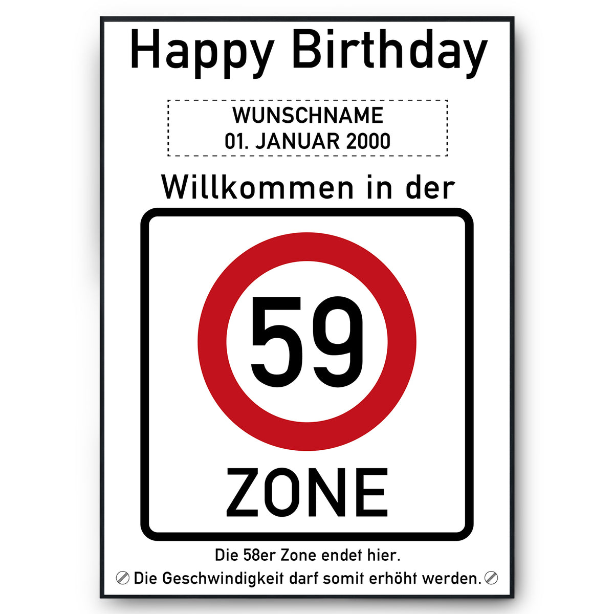 59. Geburtstag Geschenk personalisiert Verkehrszeichen Deko Geburtstagsgeschenk Happy Birthday Geburtstagskarte