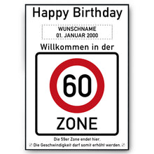 Laden Sie das Bild in den Galerie-Viewer, 60. Geburtstag Geschenk personalisiert Verkehrszeichen Deko Geburtstagsgeschenk Happy Birthday Geburtstagskarte
