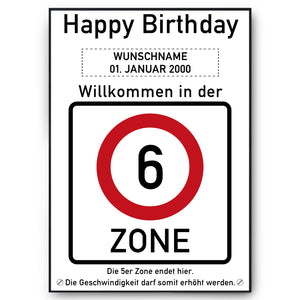 6. Geburtstag Geschenk personalisiert Verkehrszeichen Deko Geburtstagsgeschenk Happy Birthday Geburtstagskarte