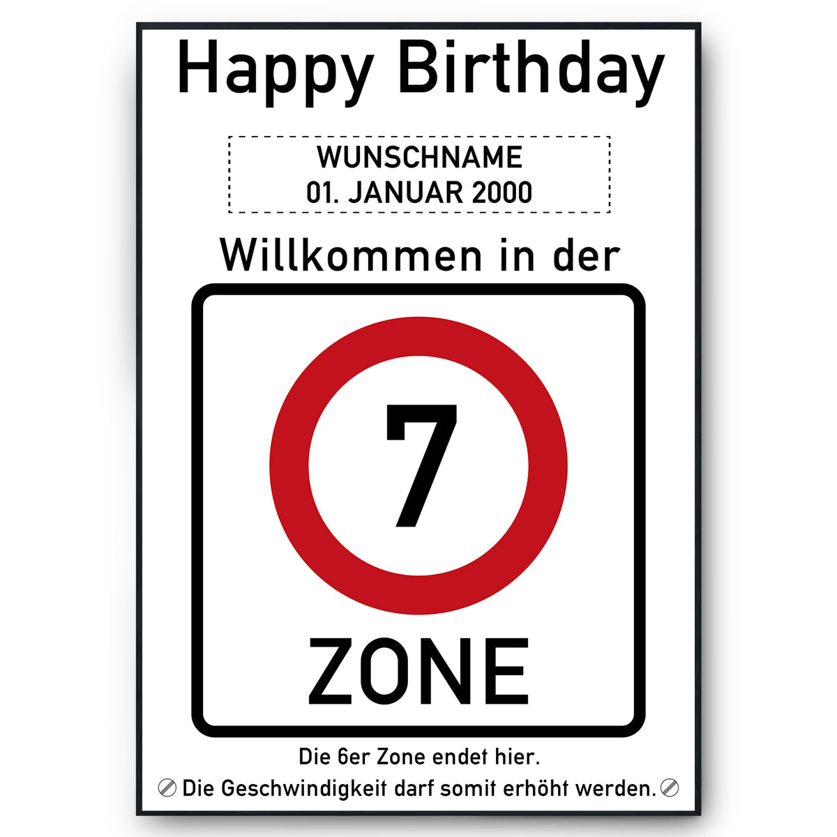 7. Geburtstag Geschenk personalisiert Verkehrszeichen Deko Geburtstagsgeschenk Happy Birthday Geburtstagskarte