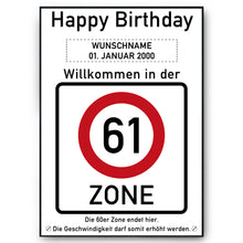 Laden Sie das Bild in den Galerie-Viewer, 61. Geburtstag Geschenk personalisiert Verkehrszeichen Deko Geburtstagsgeschenk Happy Birthday Geburtstagskarte
