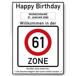 61. Geburtstag Geschenk personalisiert Verkehrszeichen Deko Geburtstagsgeschenk Happy Birthday Geburtstagskarte