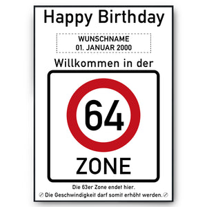 64. Geburtstag Geschenk personalisiert Verkehrszeichen Deko Geburtstagsgeschenk Happy Birthday Geburtstagskarte