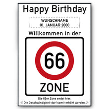 Laden Sie das Bild in den Galerie-Viewer, 66. Geburtstag Geschenk personalisiert Verkehrszeichen Deko Geburtstagsgeschenk Happy Birthday Geburtstagskarte
