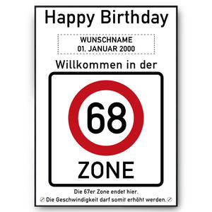 68. Geburtstag Geschenk personalisiert Verkehrszeichen Deko Geburtstagsgeschenk Happy Birthday Geburtstagskarte