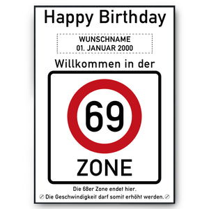 69. Geburtstag Geschenk personalisiert Verkehrszeichen Deko Geburtstagsgeschenk Happy Birthday Geburtstagskarte