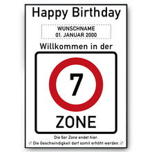 Laden Sie das Bild in den Galerie-Viewer, 7. Geburtstag Geschenk personalisiert Verkehrszeichen Deko Geburtstagsgeschenk Happy Birthday Geburtstagskarte
